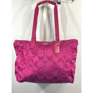 Coach Magenta Getaway Signature Nylon Weekender Tote W/ Detachable Cosmetic Case